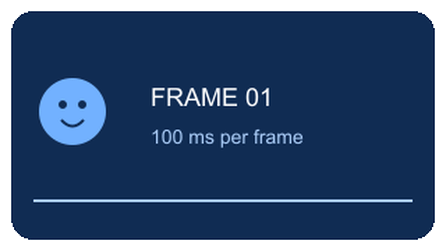Original animation timing fixture with a moving blue face and twelve numbered frames at 100 milliseconds each