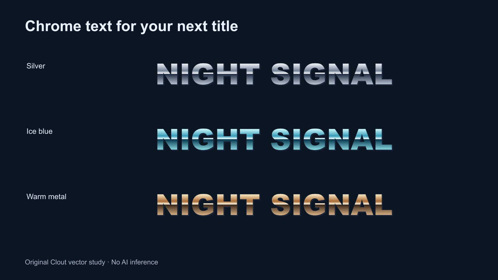 Original chrome style lettering showing silver ice blue and warm metal gradient palettes