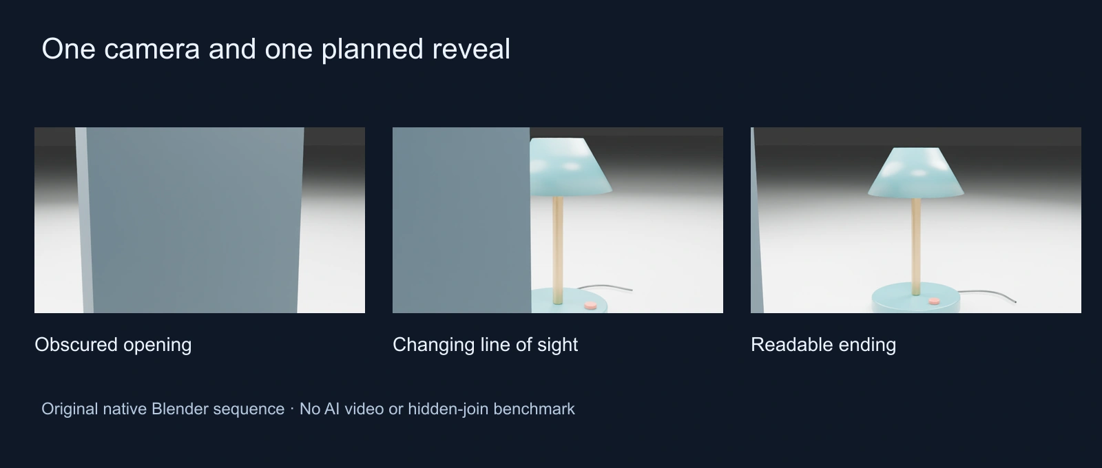 Three original native reference frames showing the obscured opening a partially revealed lamp and the final clear view