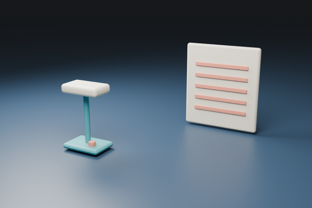 Original native teal desk lamp and cream striped card scene used as a Mage preparation reference