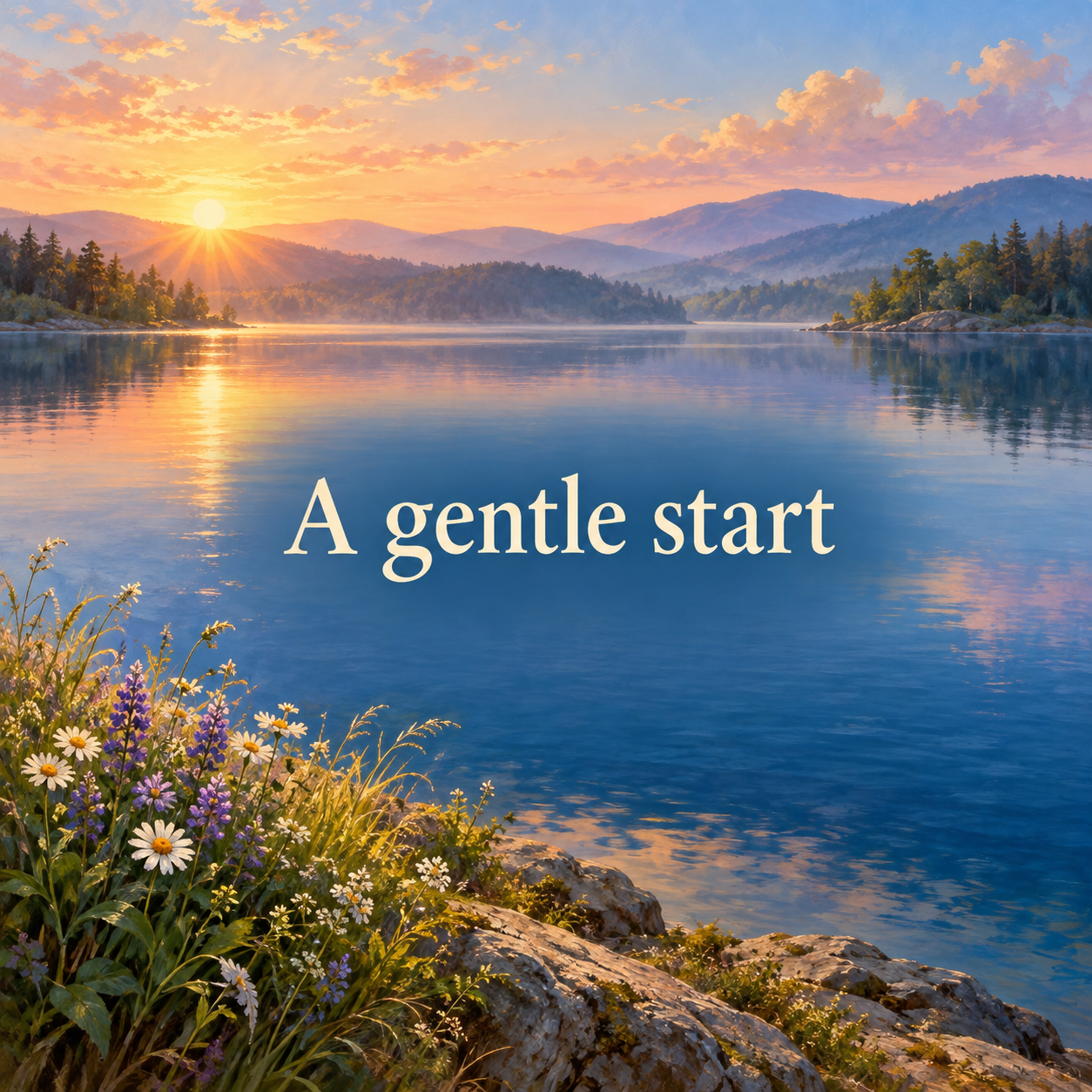 A gentle start greeting over a painted sunrise and calm lake