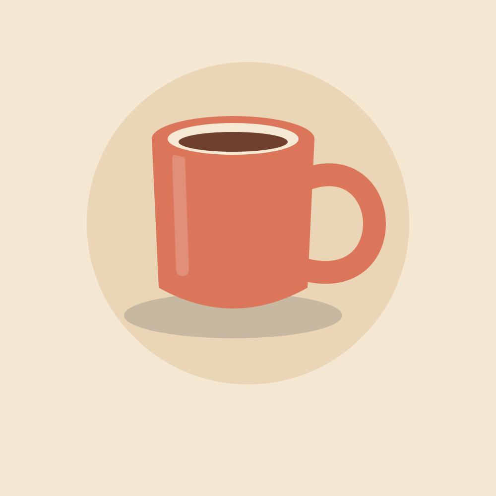 Original coral mug reference with one handle and a cream interior on a warm neutral background