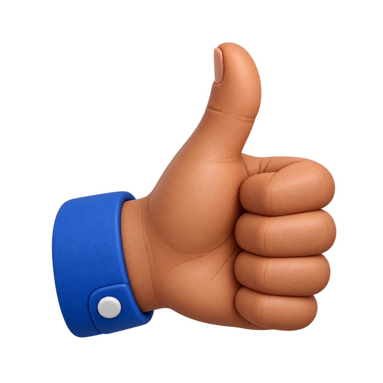 Original warm-toned clay-style hand giving a thumbs up with a cobalt cuff