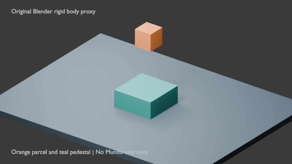 Original oblique Blender view of a parcel above a pedestal before simulation